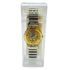 Swatch Gent Flex Gold Filigree Skeleton Watch Swiss Made Vintage Case‎